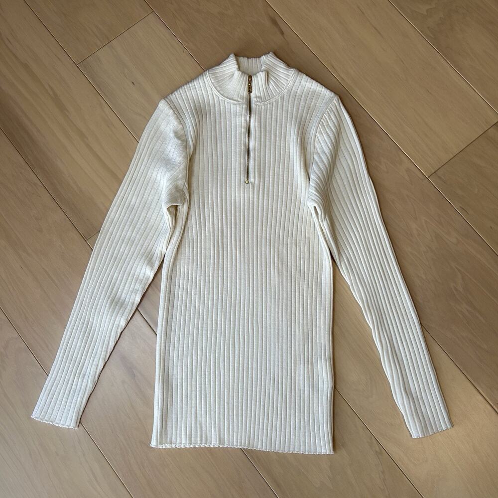 Bogner 1/4 Zip Ribbed Ivory Sweater Long Sleeve Women’s Small
